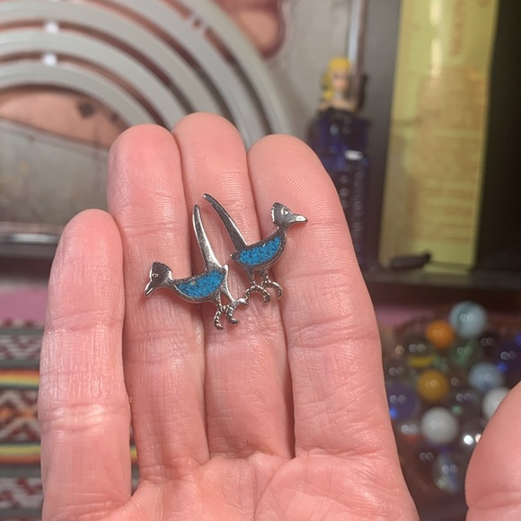 Vintage, Turquoise Roadrunner Earrings - Picture 5 of 7